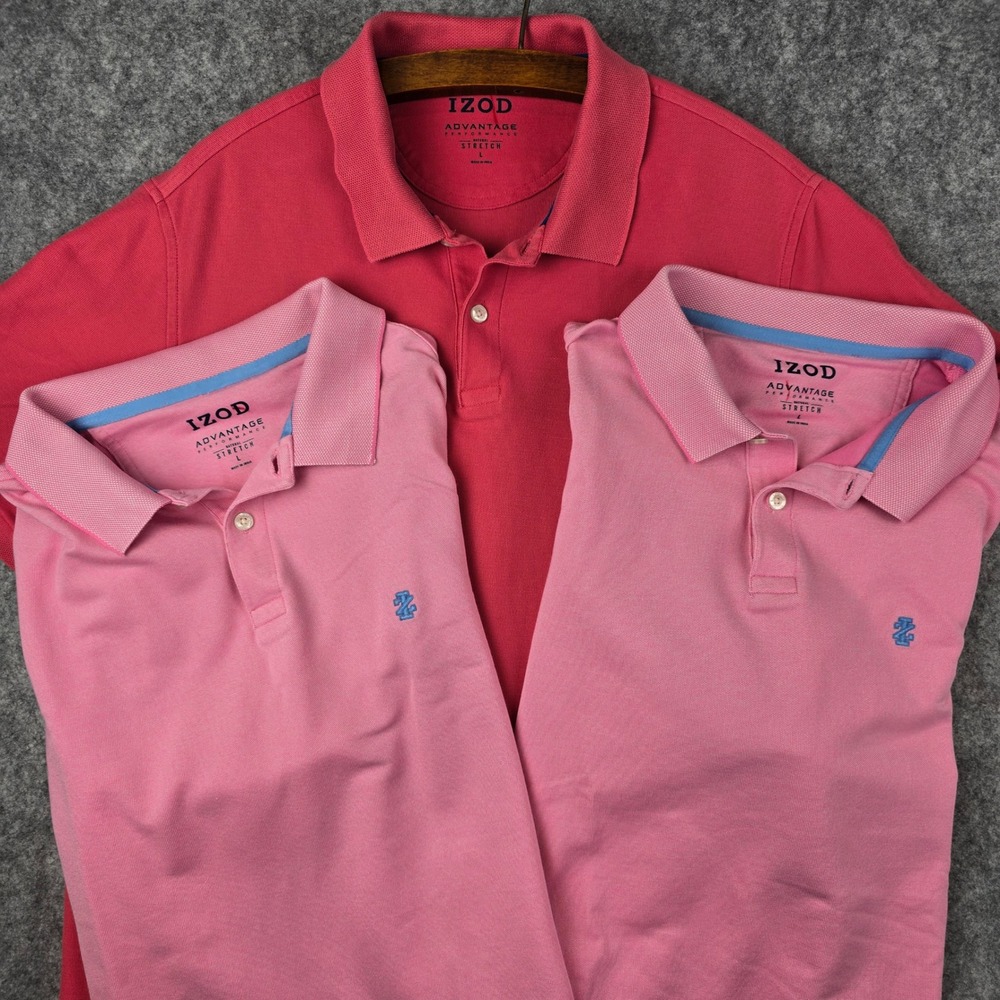 Lot of 3 IZOD Advantage‎ Performance Natural Stretch Polo Shirts Mens Large Pink